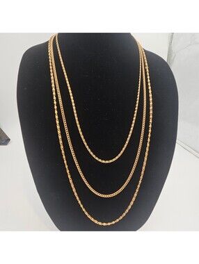 Vintage Goldette NY Signed Opera Length Triple Strand Gold Tone Necklace 36"